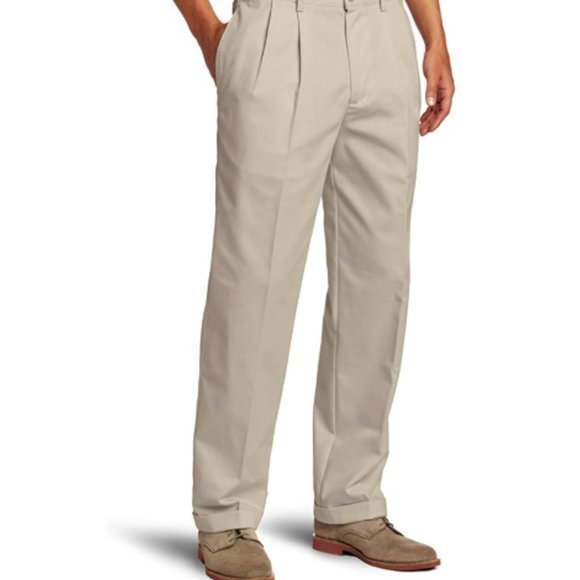 Men's Pants 34x29 IZOD American Heritage Classic-Fit Wrinkle-Free Pleated  Khaki - Picture 1 of 6